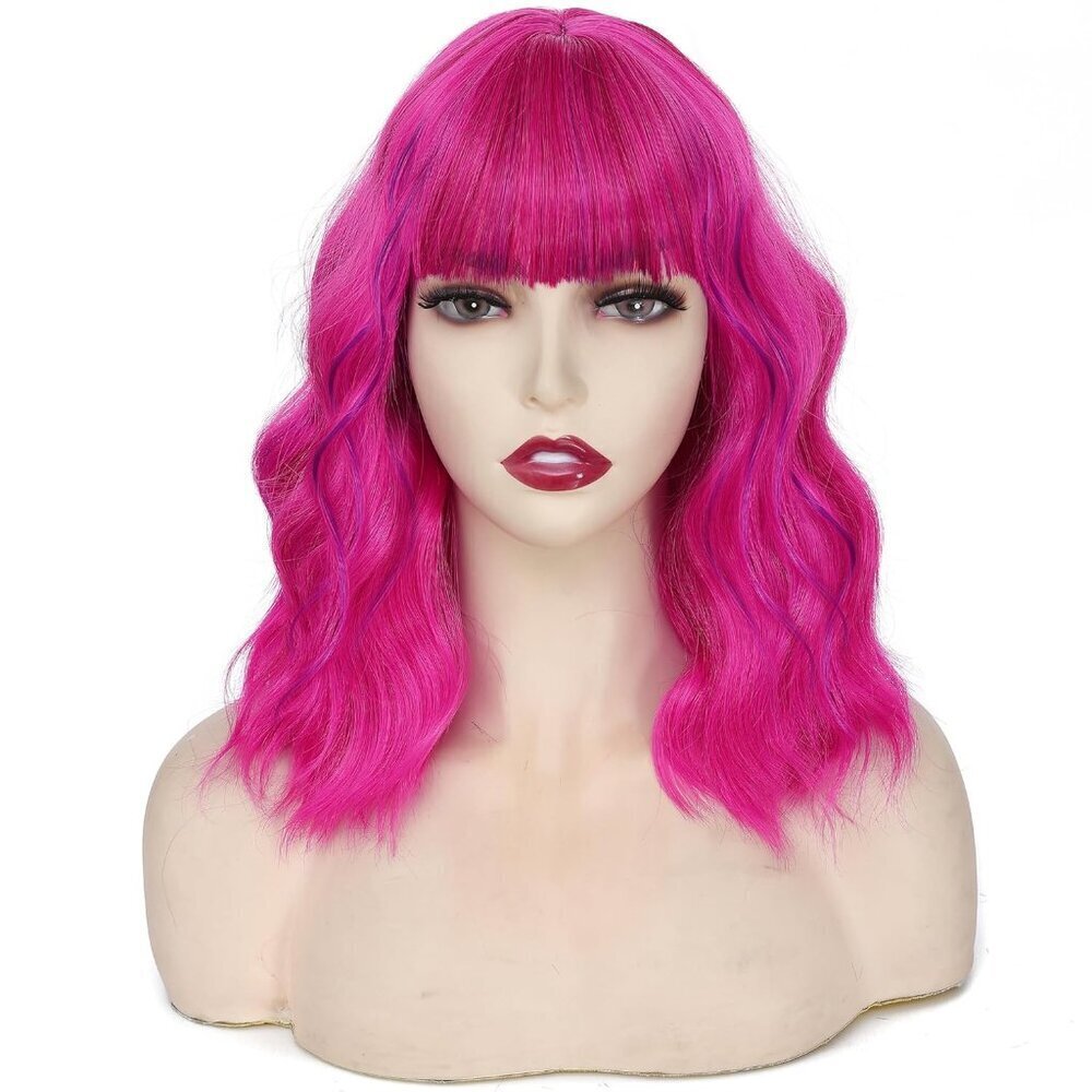Women's Rose Purple 14 Inches Short Pastel Curly Shoulder Length Synthetic Wig - Picture 3 of 7